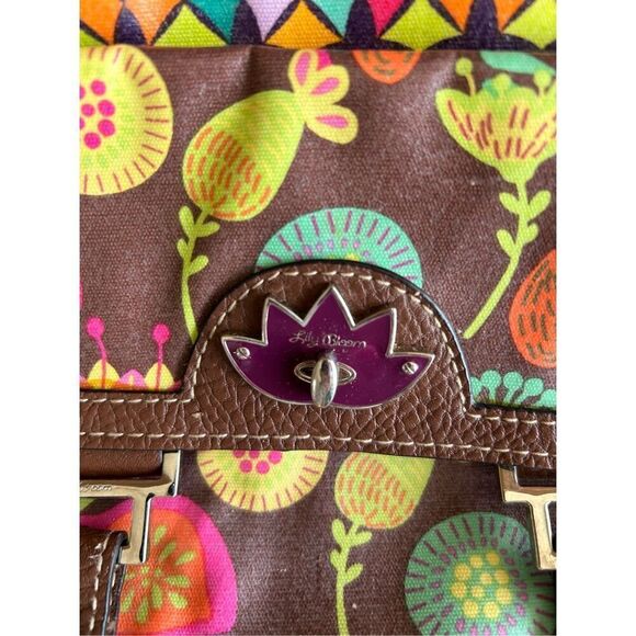 8x8” LB Lily Bloom crossbody Faux Leather Brown Pink - Picture 4 of 8